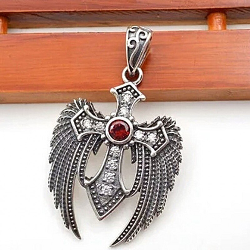 Bocai engelsflügel-anhänger für herren ,  s925 silberne paar-anhänger für mann und frau, stilvoller und großzügiger kreuz-zirkon-pullover-anhänger