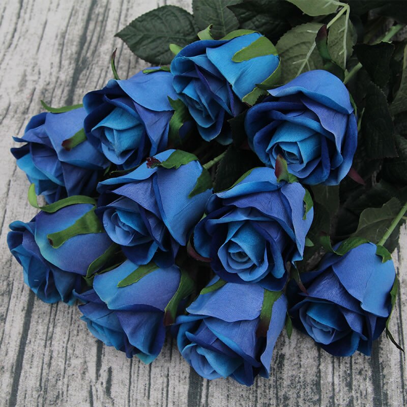Kyunovia 72CM Single Rose Stem Artificial Silk Flowers Leaves Red Velvet Rose Wedding Party Home Decorative KY41: Blue