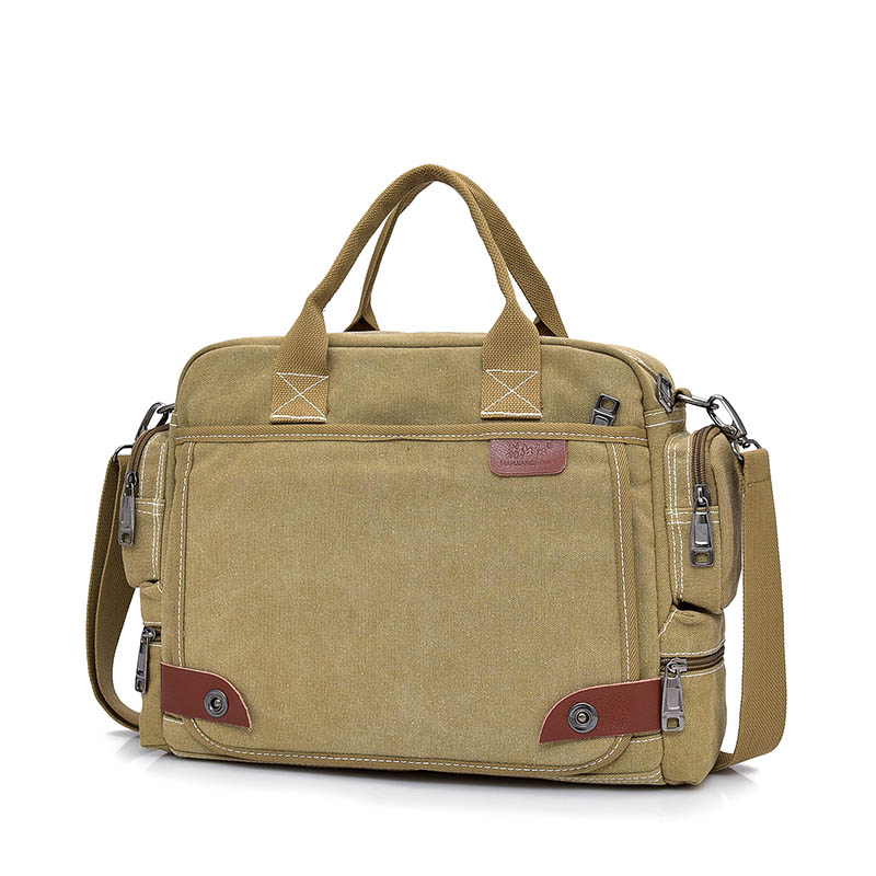 100% baumwolle Leinwand Handtaschen Männer Totes Reise Schulter Tasche Männlichen Bolsa Umhängetaschen Reißverschluss Reise Freizeit Handtasche: khaki