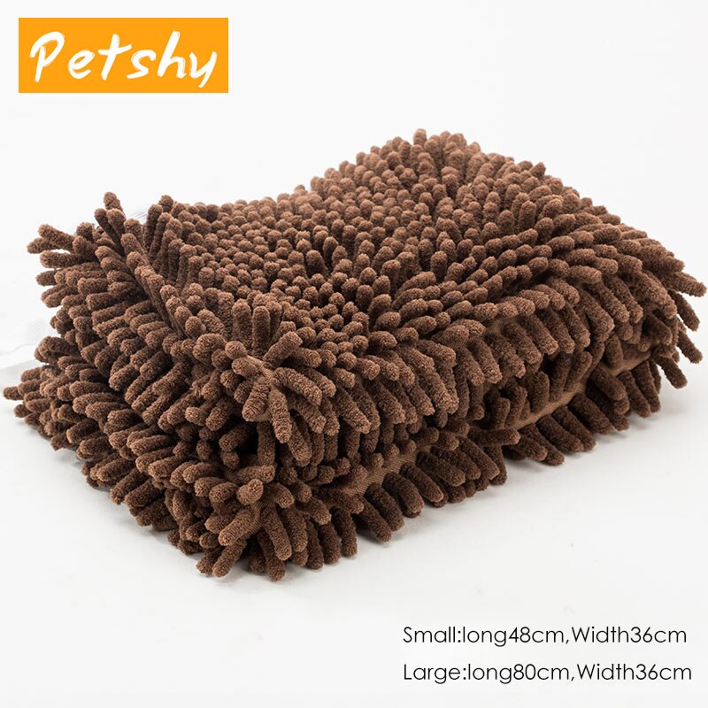 Petshy 36x80/36x48cm Pet Dog Bath Towel Soft Super Absorbent Puppy Cat Drying Towel Chenille Towel Products For Dogs Cat: Brown / 36x48cm