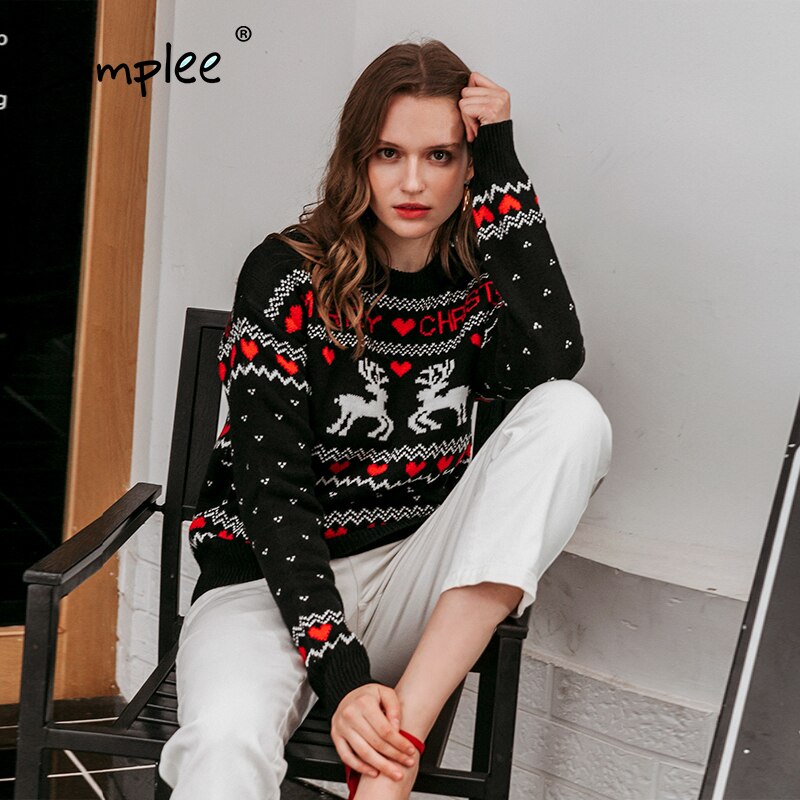 Simplee o-neck herr dam jultröja vinter jultomten xmas tree renmönstrad tröja plus size matchad tröja