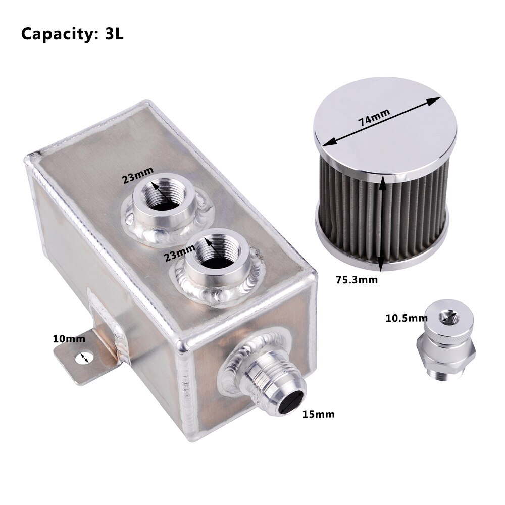Réservoir de carburant en aluminium 1L | Voiture universelle, prise d'huile, bidon réservoir de carburant avec renflard et filtre robinet de vidange avec filtre à huile, raccord AN10