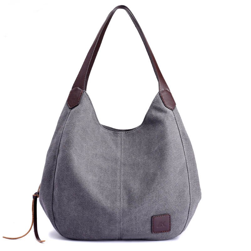 Vrouwen Canvas Handtassen Vrouwelijke Zwervers Enkele Schoudertassen Vintage Solid Multi-pocket Dames Bakken Bolsas: gray