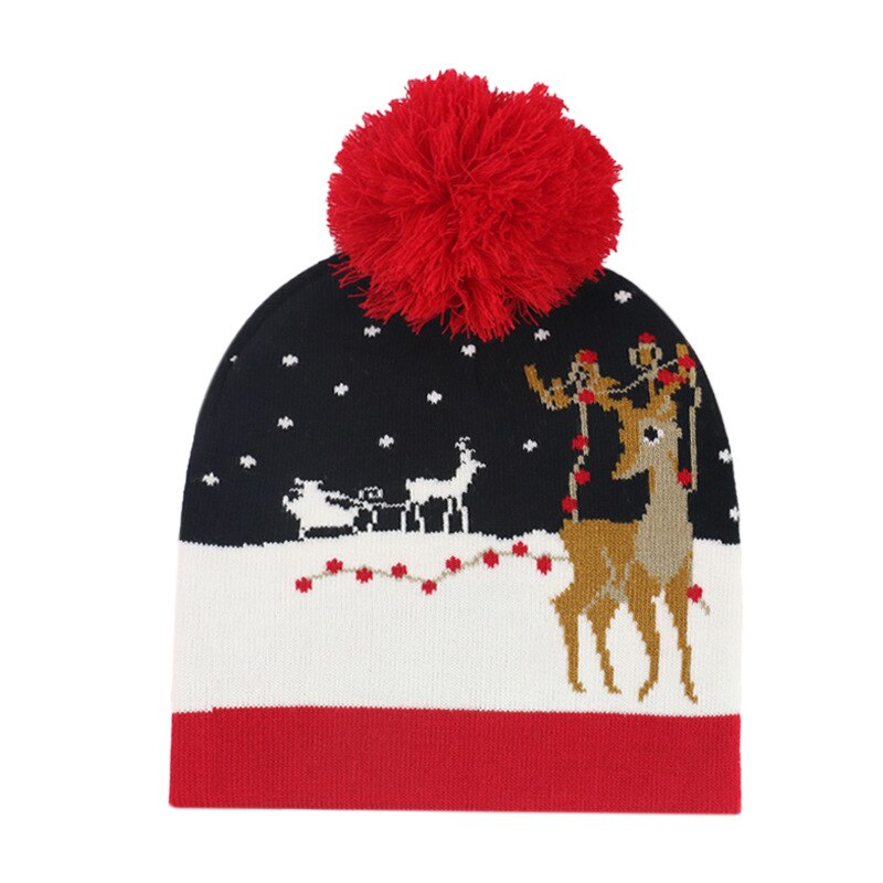 Julehue vinter på julen strikket uld jacquard hue unisex varm med kuglehue hat elg dekorativ kasket: 4