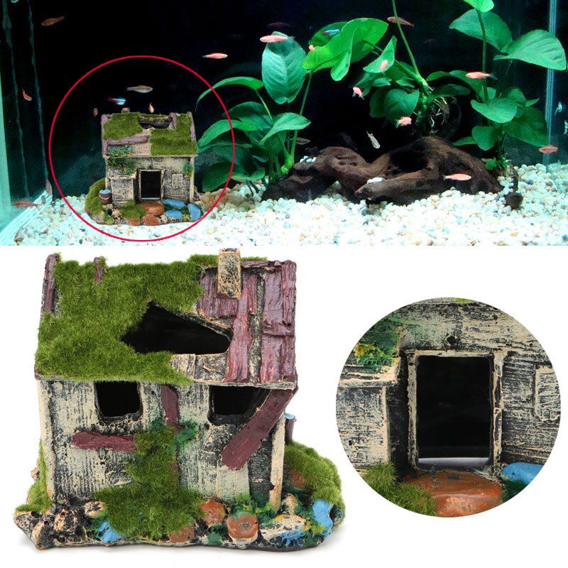 Aquarium landschapsdecoratie hars huis grot aquarium ornament met mos