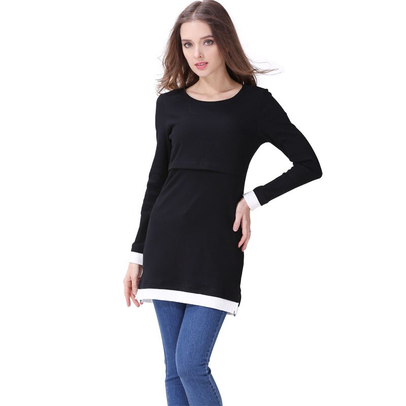 Emotie Moeders Coltrui Moederschap Kleding Verpleging Borstvoeding Tops Kleding Voor Zwangere Vrouwen Lange Mouw Moederschap T-shirts: Black / S