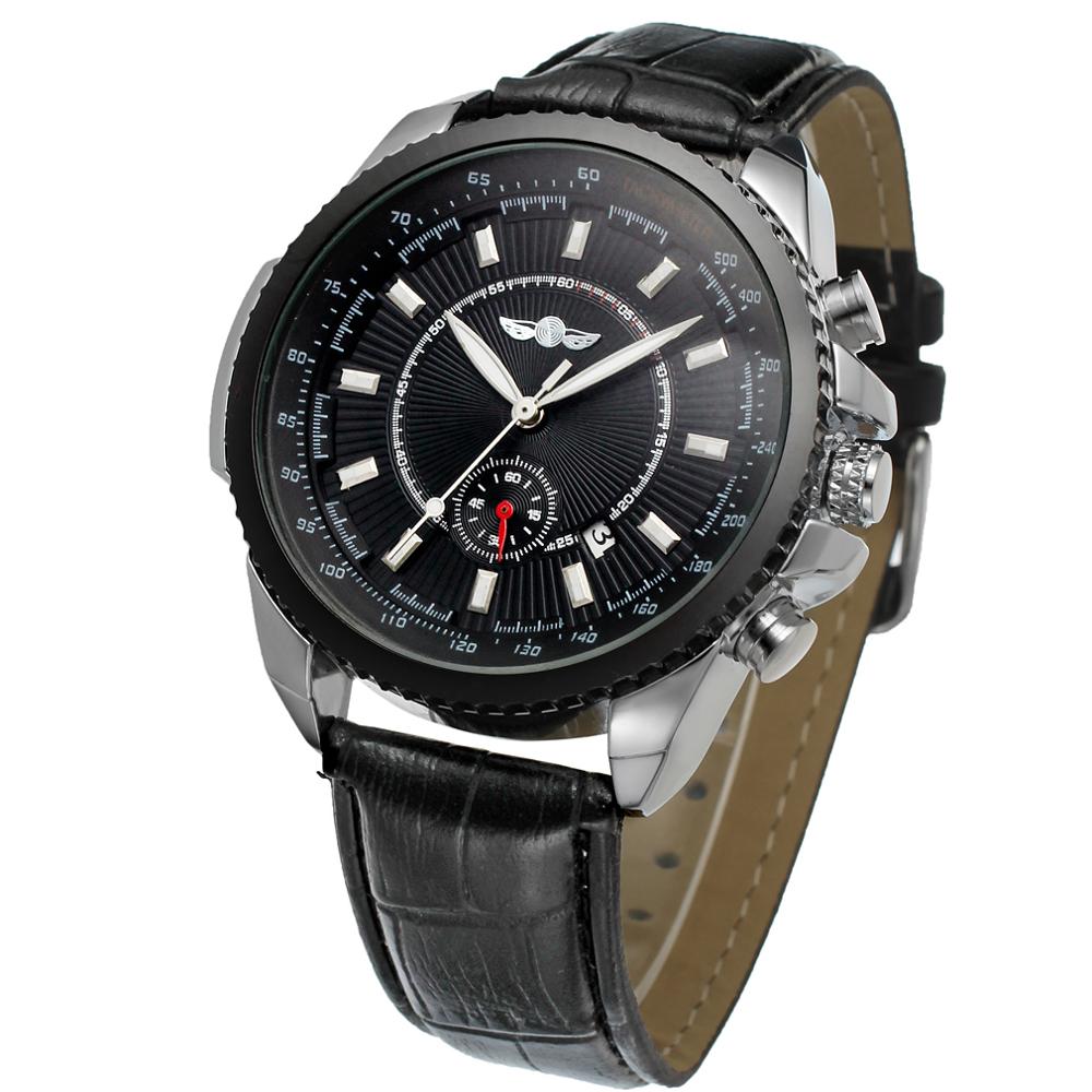 WINNAAR Eenvoudige en stijlvolle mannen en vrouwen horloges met kalender lederen band horloges automatische mechanische horloges