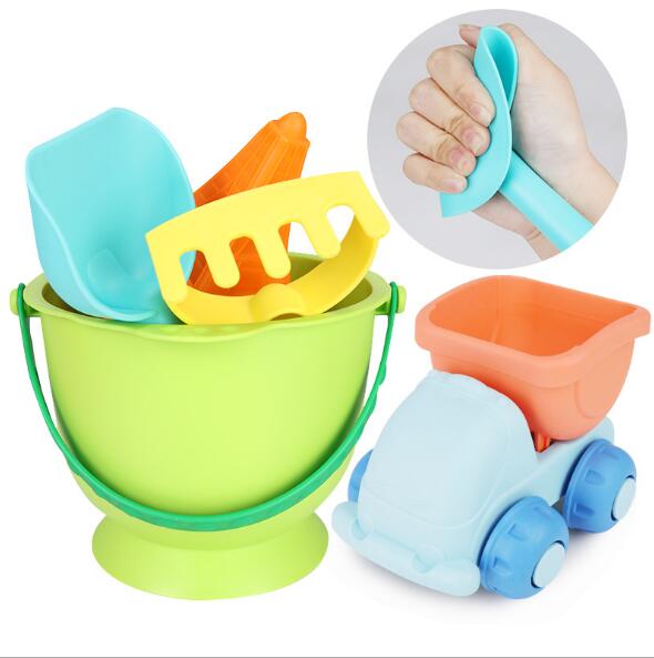 Mjukt gummi 5 st/set sommar strand sand leksaker sand vatten leksaker barn vid havet hink spade kratta kit lek leksak barn verktyg