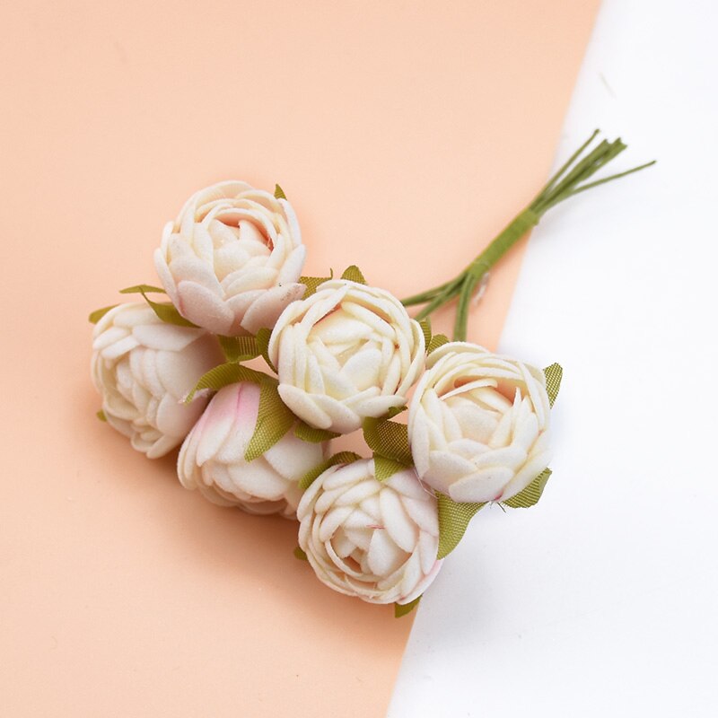 6 stk silke te knopper roser vaser til hjemmeinnredning julekrans gjør-det-selv-boks bryllup dekorative blomster kunstige blomster billig: 6