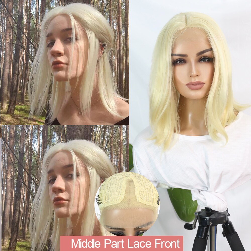 Synthetic Lace Wigs for Women 613 Color Blonde Wig Middle Part Lace Wave/Straight Hair Daily/Party/Cosplay Heat Resistant Fiber: 158-MKDLACE9003-613
