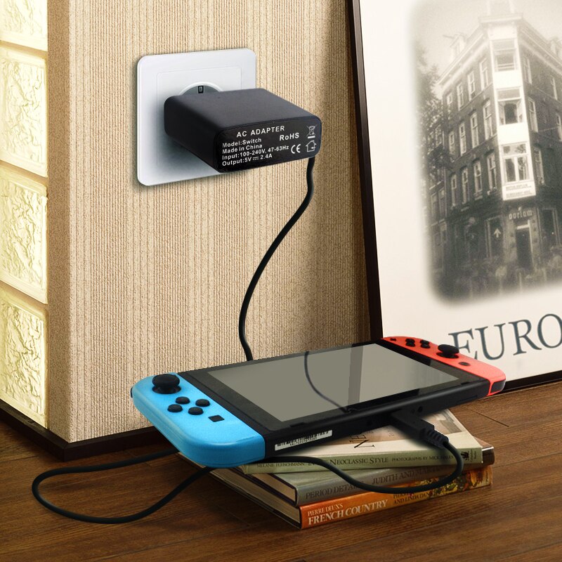 Cargador/adaptador de CA de enchufe de la UE rana de datos para la consola de juegos nintendo Switch NS, cargador de pared para el hogar de viaje, fuente de alimentación USB tipo C de 5V 2,4 A