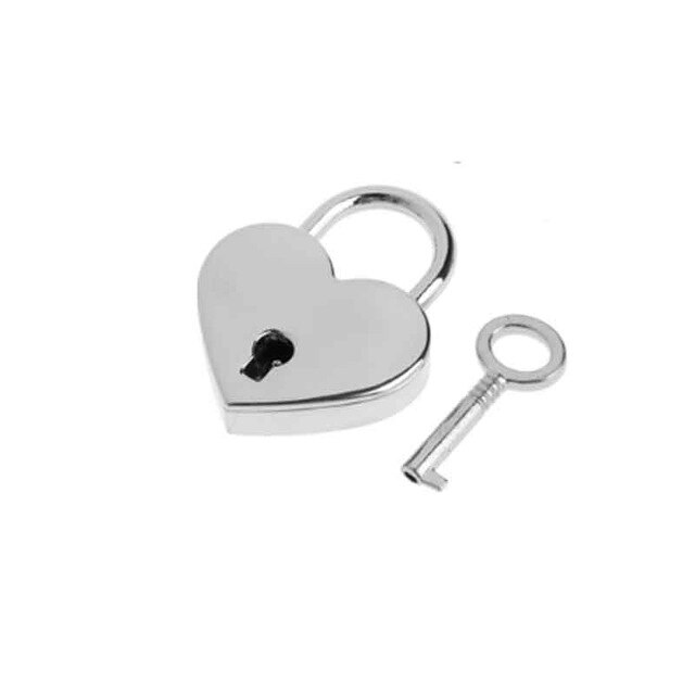 Heart Shape Vintage Old Antique Style Mini Archaize Padlocks Key Lock with Key Metal Twist Lock for Bags: Silver