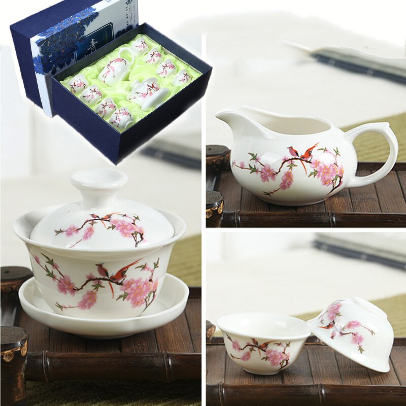 Conjunto de chá chinês azul e branco porcelana kung fu chá conjunto tureen cerâmica tigela chá saúde bule chá copos mestre frete grátis