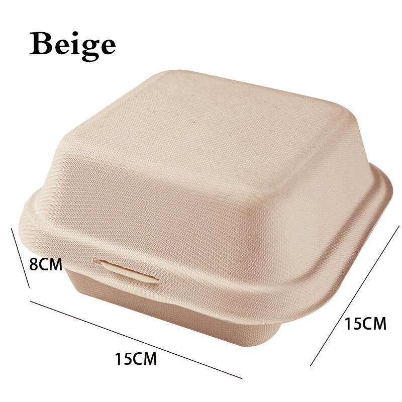 20Pcs Bento Box Dessert Cake Storager Milieuvriendelijke Fruit Salade Hamburger Containers Microwavable Wegwerp Draagbare Lunchbox: Beige boxes 20pcs