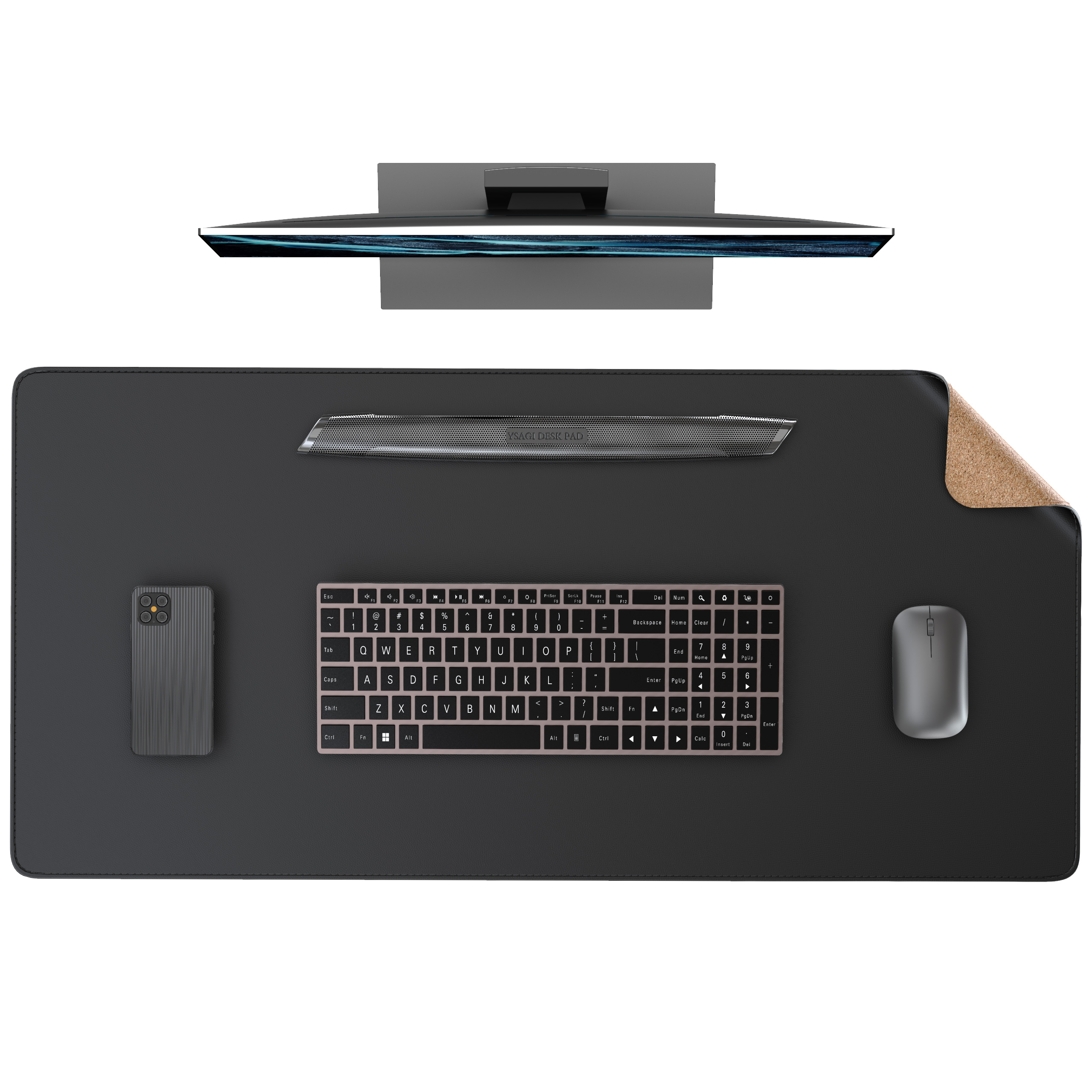 Dual-Sided Mouse Pad, Natural Cork & PU Leather Large Desk Pad for Office and Home Work, Desk Protector Non-Slip, Waterproof: 80x40 cm / black