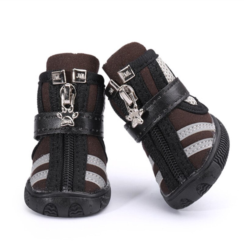 Atmungsaktive Haustier-Hundeschuhe, Frühling und Sommer, kleine Hundeschuhe mit Reißverschlüssen, rutschfeste Hundestiefel für Teddy, Chihuahua: L / Schwarz