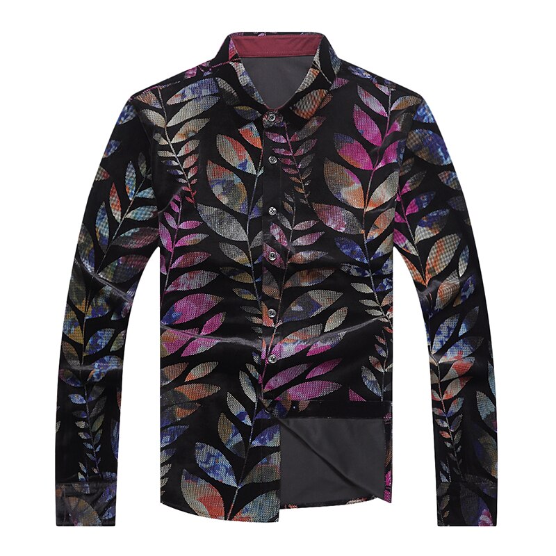Herren Luxus Gold Samt Hemden Herbst Helle Farben Velours Kleidung Lange Hülse Männlichen Blumen- Samt Kleider Freies