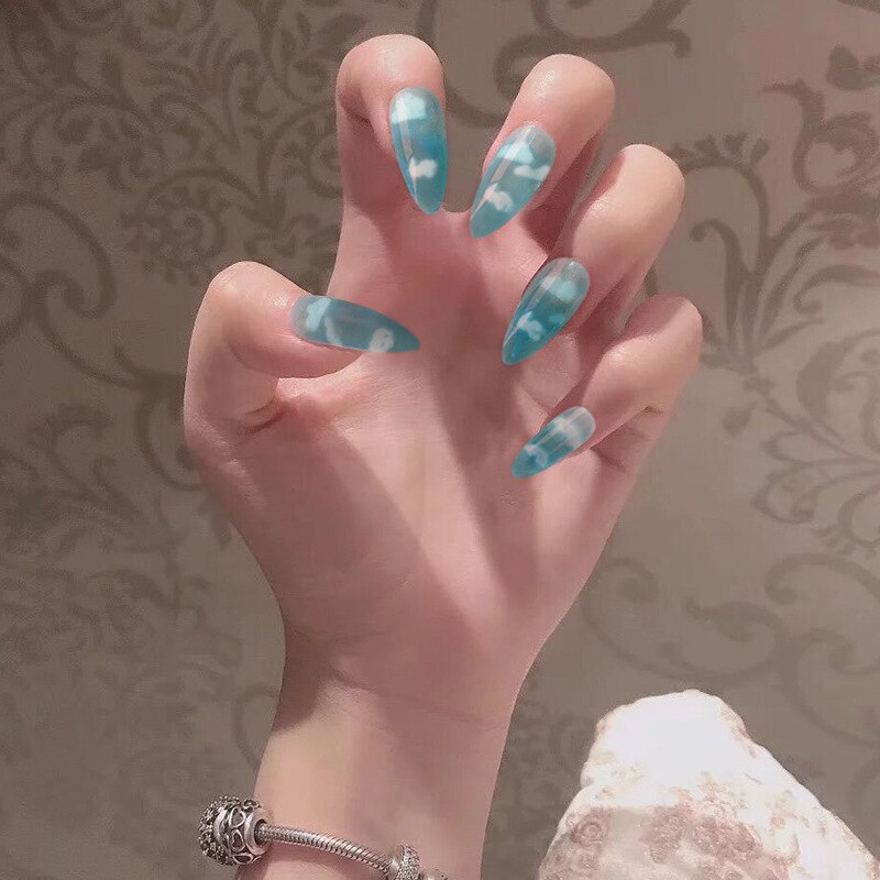 24 pièces/ensemble Dollar signe faux ongles détachable blanc pointu faux ongles décoration Nail Art outils presse sur faux ongles avec de la colle