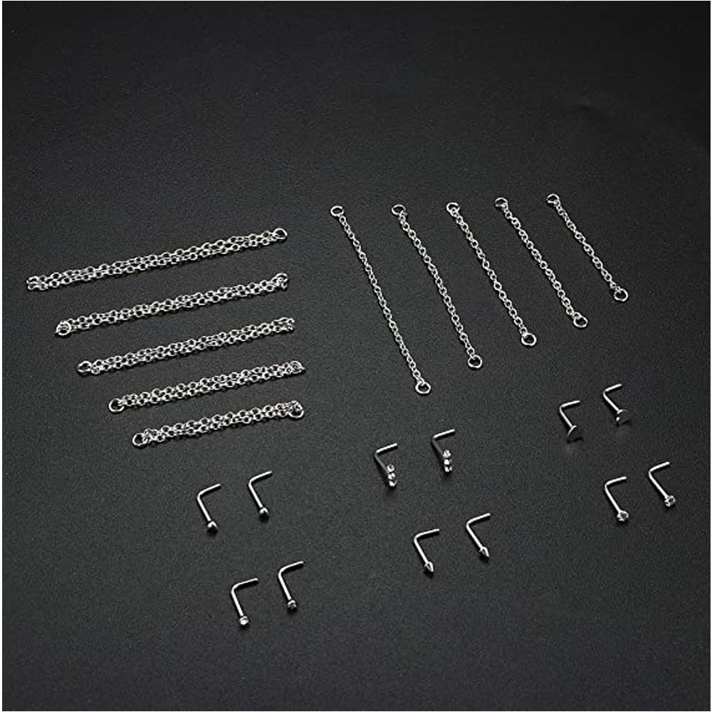 Anneaux de nez en chaîne pour femmes et hommes, Piercing, Double avec chaîne, clous, 20G