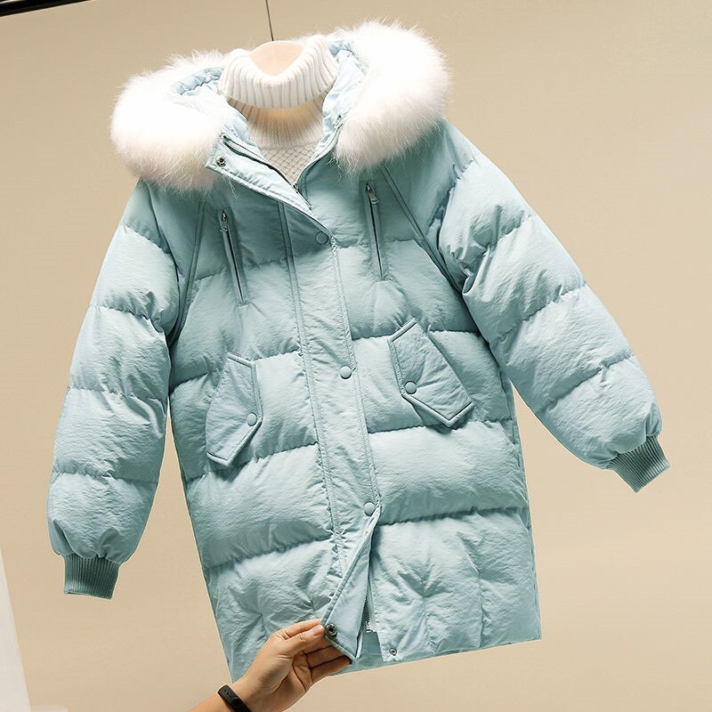 Kappa ledig kappa vinterjacka dam stor päls huva tjock dunparkas kvinnlig jacka varm vinter ytterkläder