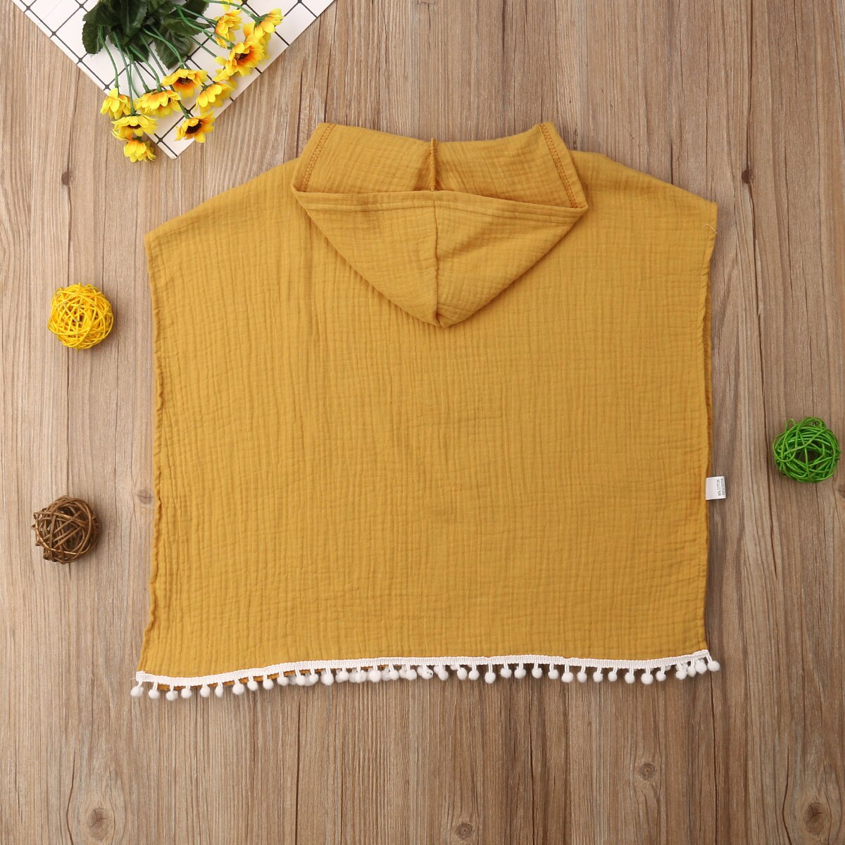 Peuter Kinderen Meisje Lange Kleding Katoen Cape Jurk Hooded Kwastje Mantel Poncho Jumper Kleding Outfits Pak 0-4T