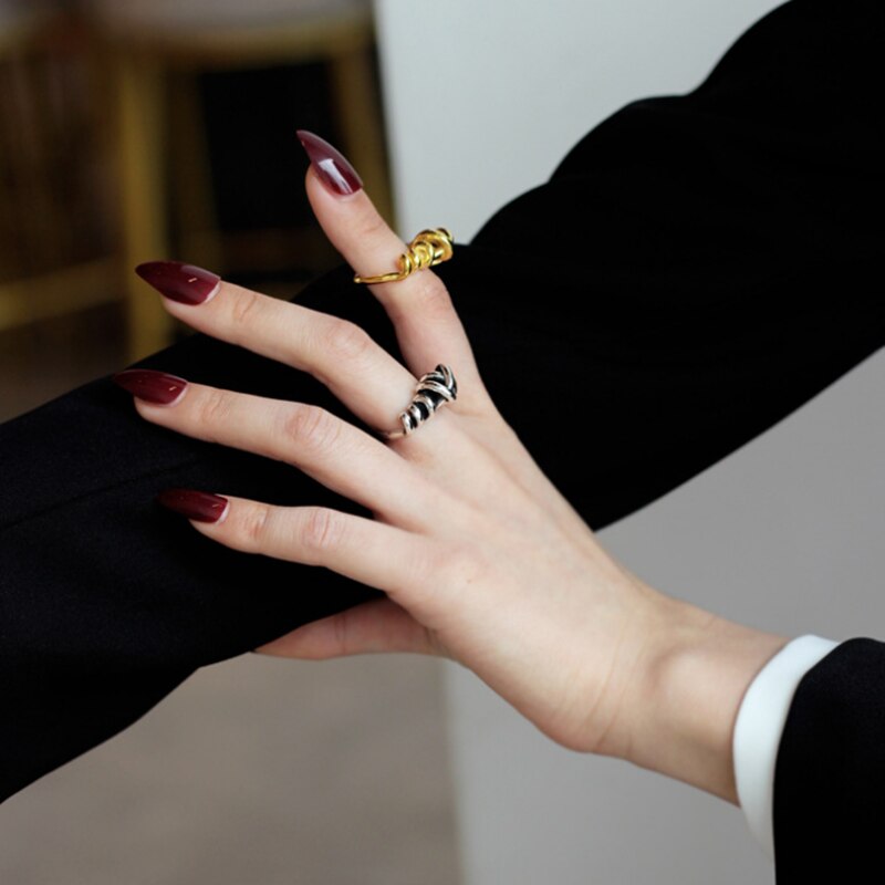 Silvology 925 sterling silver oregelbundna rep knut ringar garn väv lager tjocka japan korea ringar för kvinnor fashionabla smycken