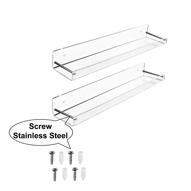 4Pcs Wall Mount Clear Acrylic Floating Shelf Shelves Bath Living Room Kitchen L Shape Displaying Rack Organizer Shelving