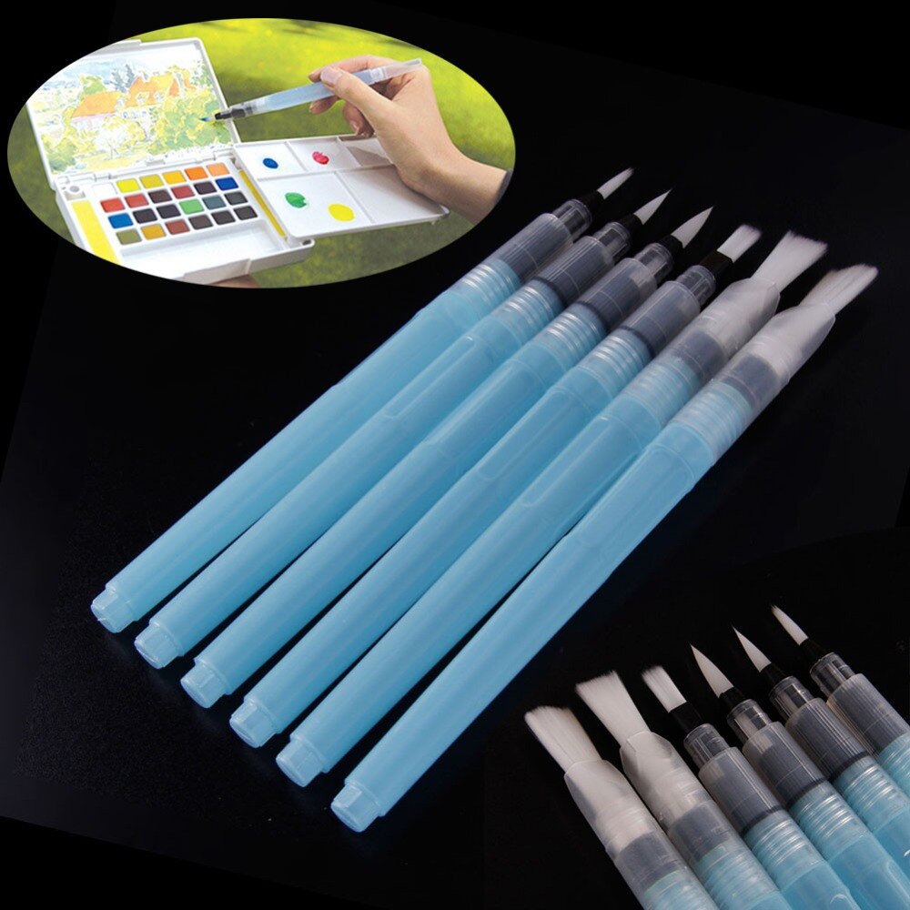 Juego de pinceles de agua de grifo de cabeza plana + redonda para niños, pluma de ropa segura y no sucia para pintar y Aprender caligrafía, 6 piezas