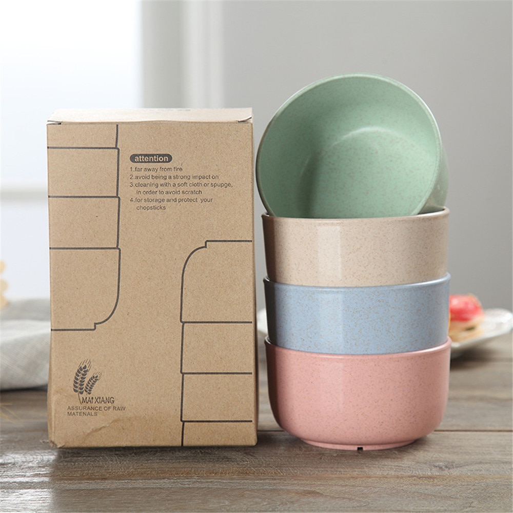 5 pièces/ensemble isolation Anti-brûlure dégradable paille de blé récipient alimentaire riz bol couverts ensemble d'assiettes boîte à déjeuner bol à nouilles