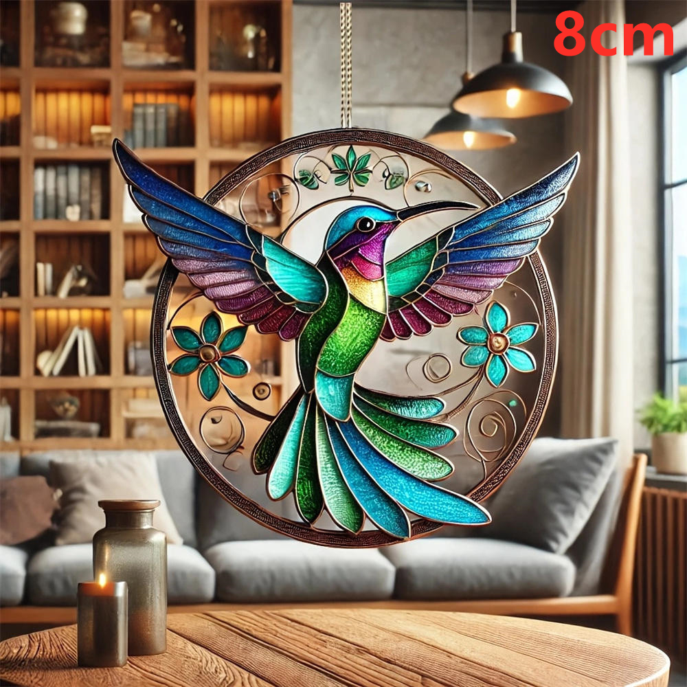 Acrylic Colorful Hummingbird Sun Catcher Rainbow Bird Wind Chimes Crafts Hanging Decor for All Seasons Home Garden Decoration: light yellow
