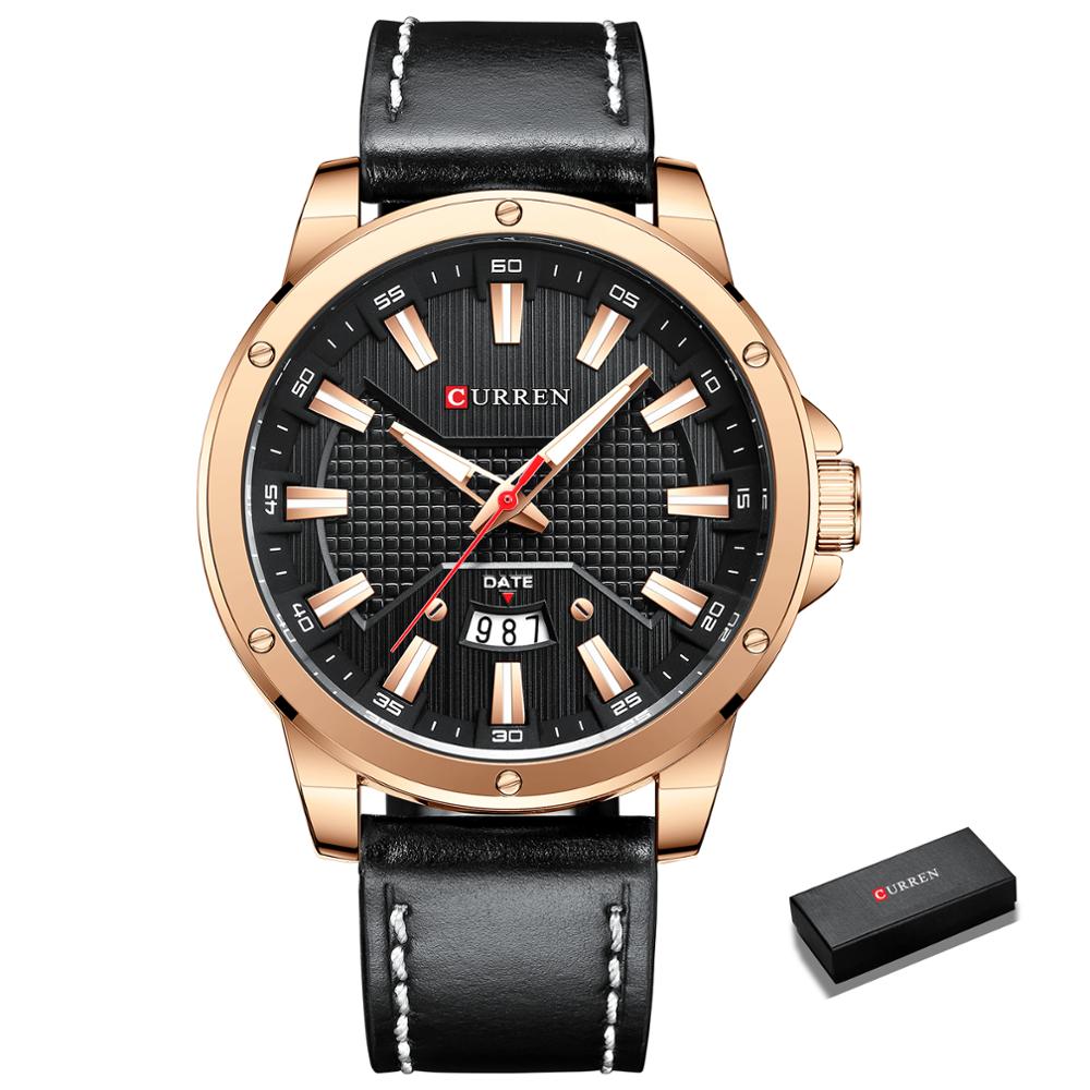 Curren quartz ur til mand læder armbåndsure casual ur med dato relogio masculino: Sort rose urkasse