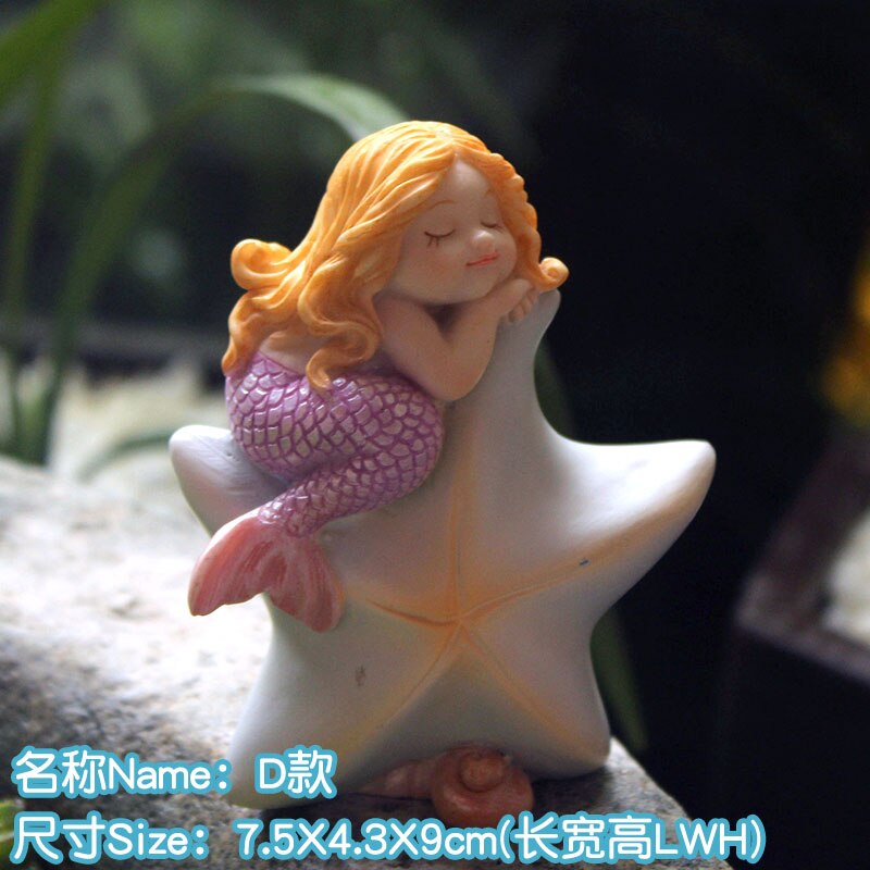 VILEAD Cute Sleeping Mermaid Figurines for Aquarium Miniature Fairy Garden Cake Decorations Resin Room Decor Accessories Shells: D