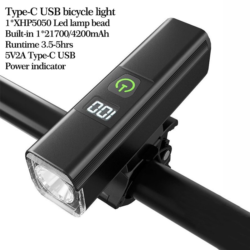 Type-C Usb Fiets Led Verlichting Ingebouwde 21700Mah 4200Mah Racefiets Lamp Waterdicht Mountain Cycle koplamp Rijden Accessoires: Power indicator