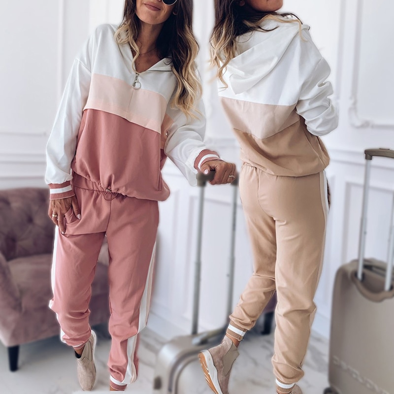Vrouwen Casual Trainingspak Sportkleding Sets Vrouwen Patchwork Hoodies Sweatshirt en Sweatpant 2 Stuks Set Lente Herfst Jogger Set