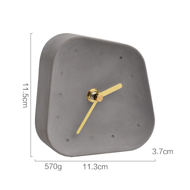 Horloge de Table béton muet | Accessoires de décoration de maison, ciment en forme de géométrie, décoration de bureau, petite horloge de bureau: 1 pc gray