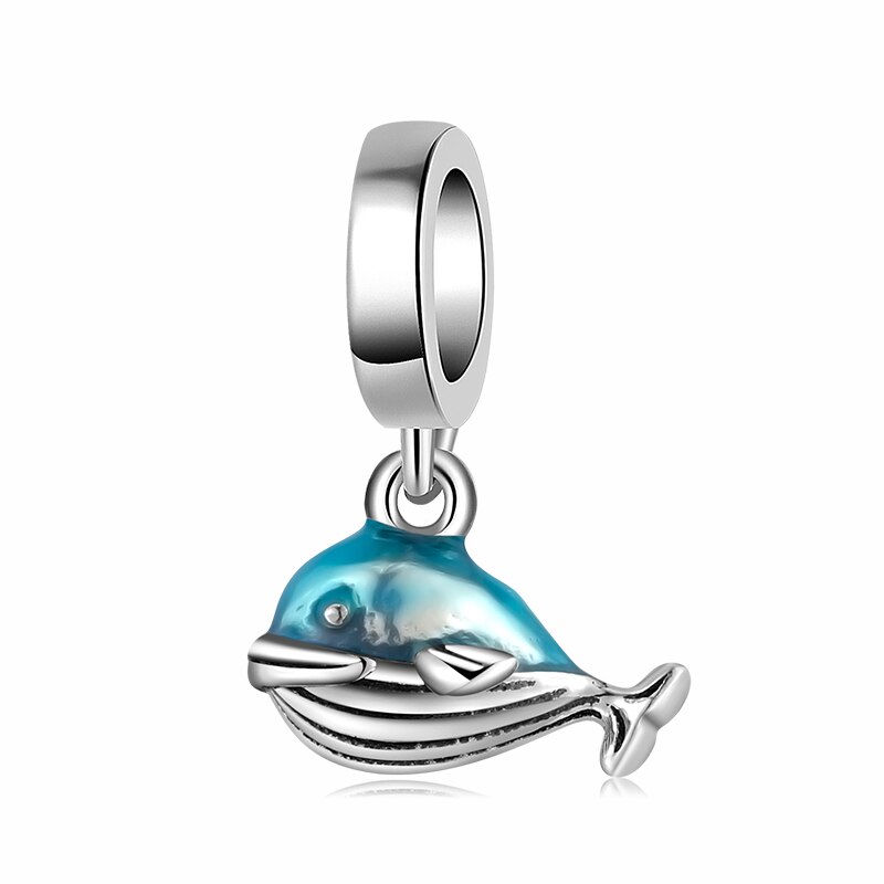 Contas do oceano amigo humano golfinhos esmalte azul autêntico 925 contas de prata esterlina caber encantos originais pulseiras fazendo: PD0263