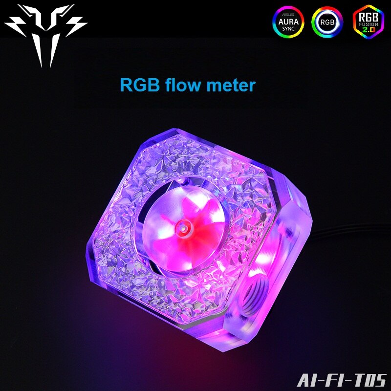 Syscooling Ice crystal water cooling flow meter with 5 V RGB light G1/4 thread liquid flow indicator