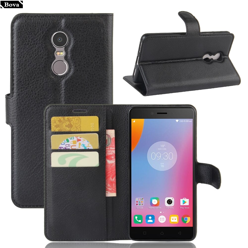 til fundas lenovo  k6 Merk etui pu lær lommebok deksel kortholder telefon etui til lenovo  k6 Merk  k6 Merk beskyttende etui hylster: Svart jfc