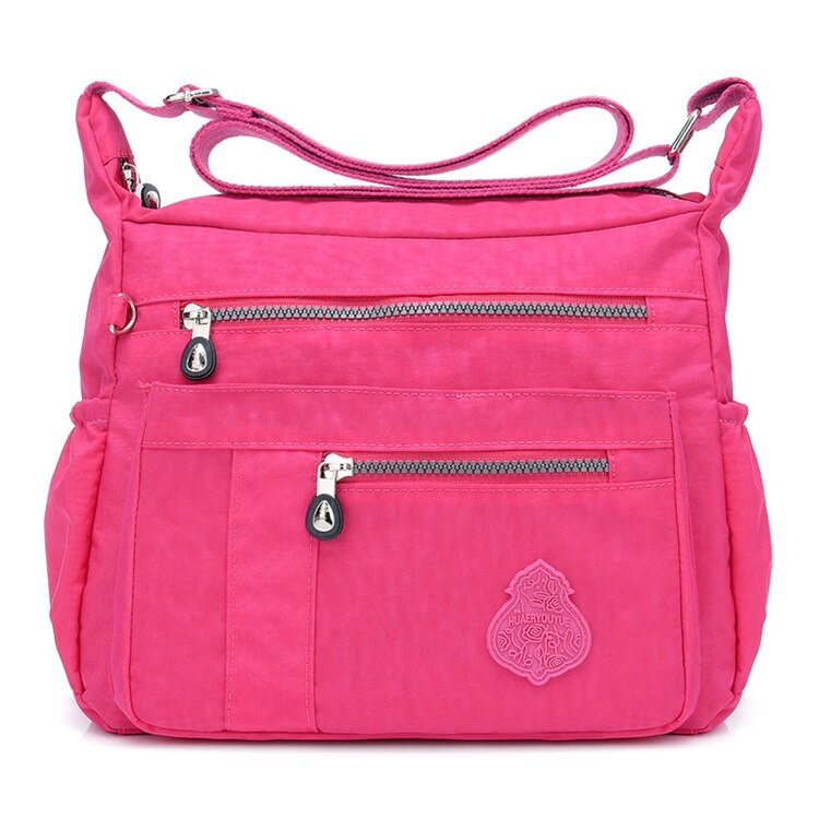 Sac messager pour femme, sac à bandoulière en nylon imperméable, sac à bandoulière décontracté pour filles, sacs à main en solde: Rose vif