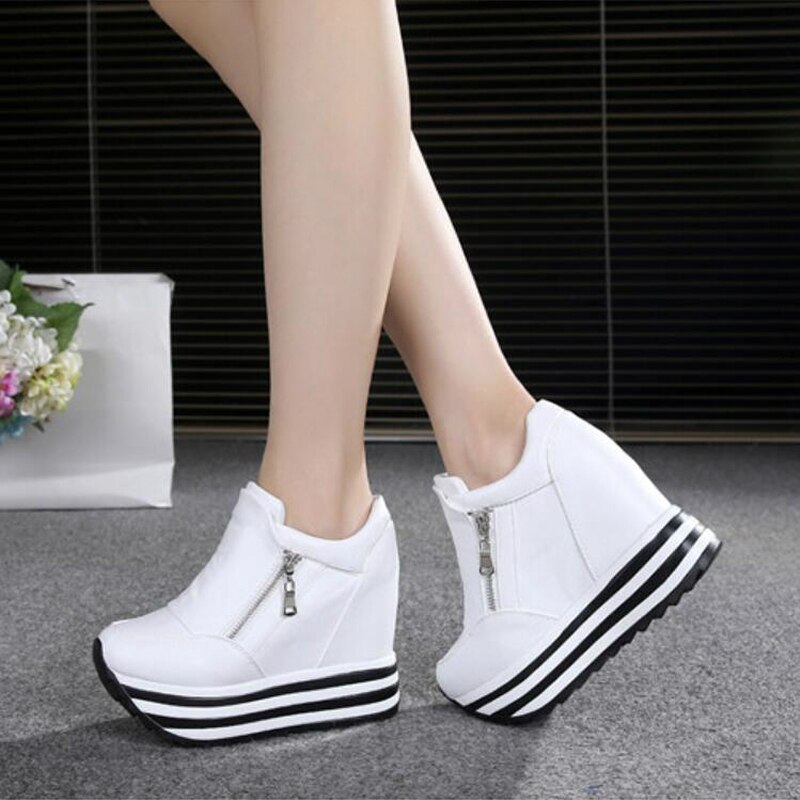 Spring wedges skor kvinna plattform sneakers dragkedja skor dold häl höjd ökande fritidsskor för kvinnor 35-39 w7