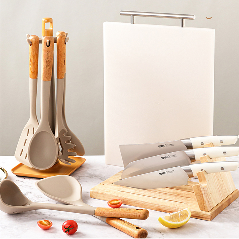 Silicone Kitchenware Cooking Utensils Non-stick Cookware Turner Spatula Spoon Slotted with Wooden Handle Kitchen Cooking Tools