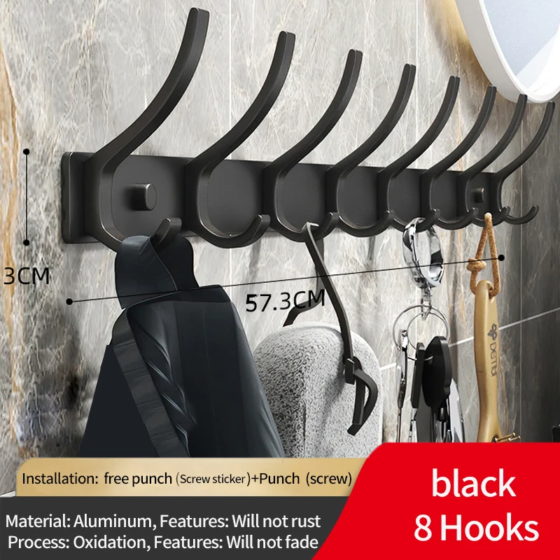 Black white Folding Robe Hooks Towel Hanger Nail Wall Rack Hooks Coat Clothes Holder for Bathroom Kitchen Accessories: black