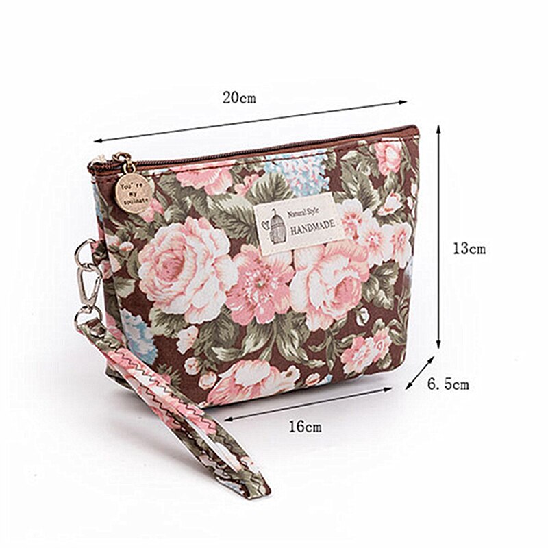 Bolsa de viaje para maquillaje PURDORED, 1 unidad, portátil, con estampado 3D de flores, bolsa de viaje para mujer, neceser de aseo personal, bolsa