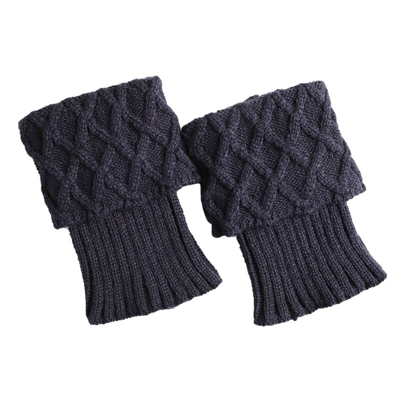 Leg Warmers Women Short Knitted Boot Cuffs Socks Cover Diamond Checkered Knitted Thermal Winter Shoe Accessories: Dark blue