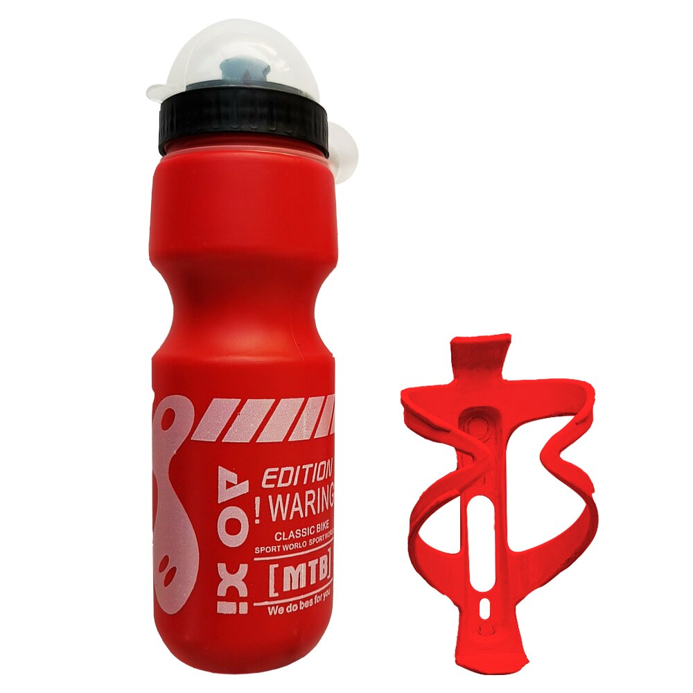 Botella de bebida de agua de bicicleta de montaña de 750ML + soporte de jaula para deportes al aire libre botella de agua portátil de plástico: Red