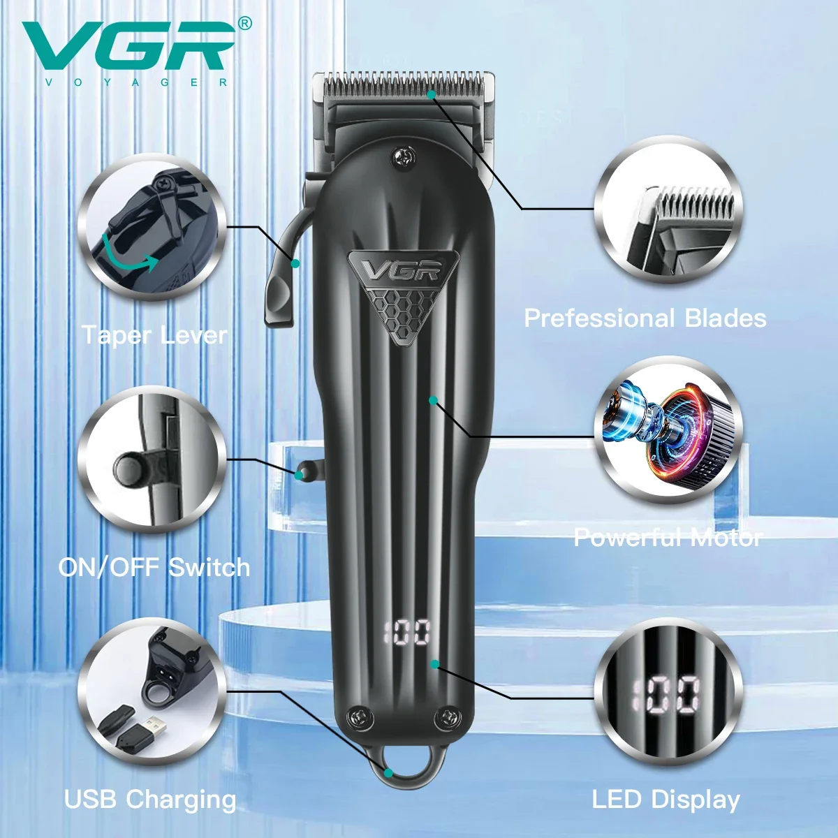 VGR Hair Clipper Hair Cutting Machine Hair Trimmer Adjustable Cordless Rechargeable V 282