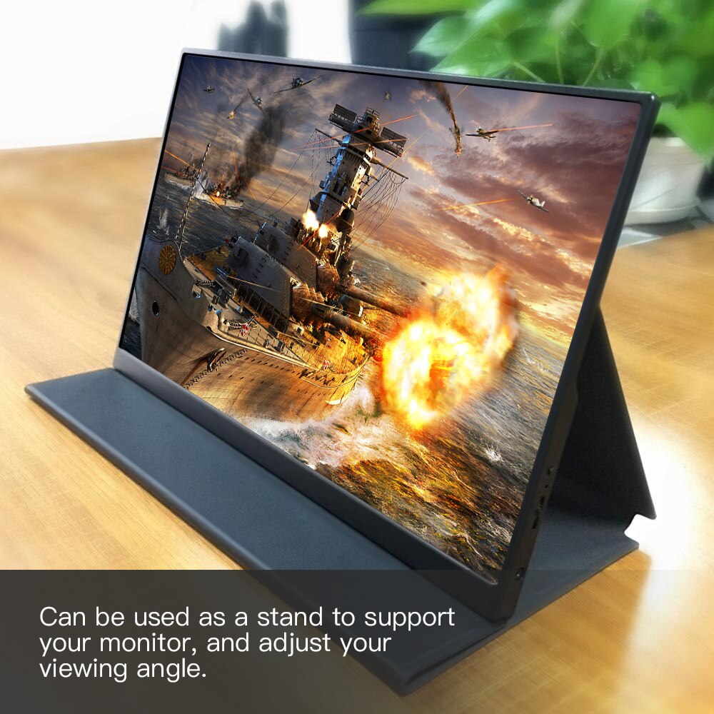Monitor portátil funda inteligente funda protectora del sostenedor del soporte con etiqueta engomada fácil de llevar sin altavoz agujero para 12,5/15,6 pulgadas