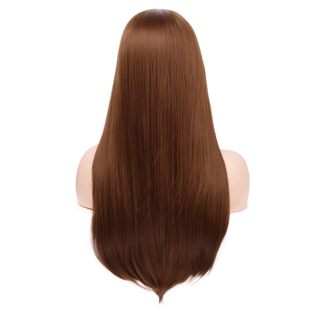 Aisi Haar 28Inch Hoofdband Lange Pruik Bruin Pruik Natuurlijke Steil Haar Hittebestendige Vezel Synthetische Pruiken Voor Zwarte Vrouwen