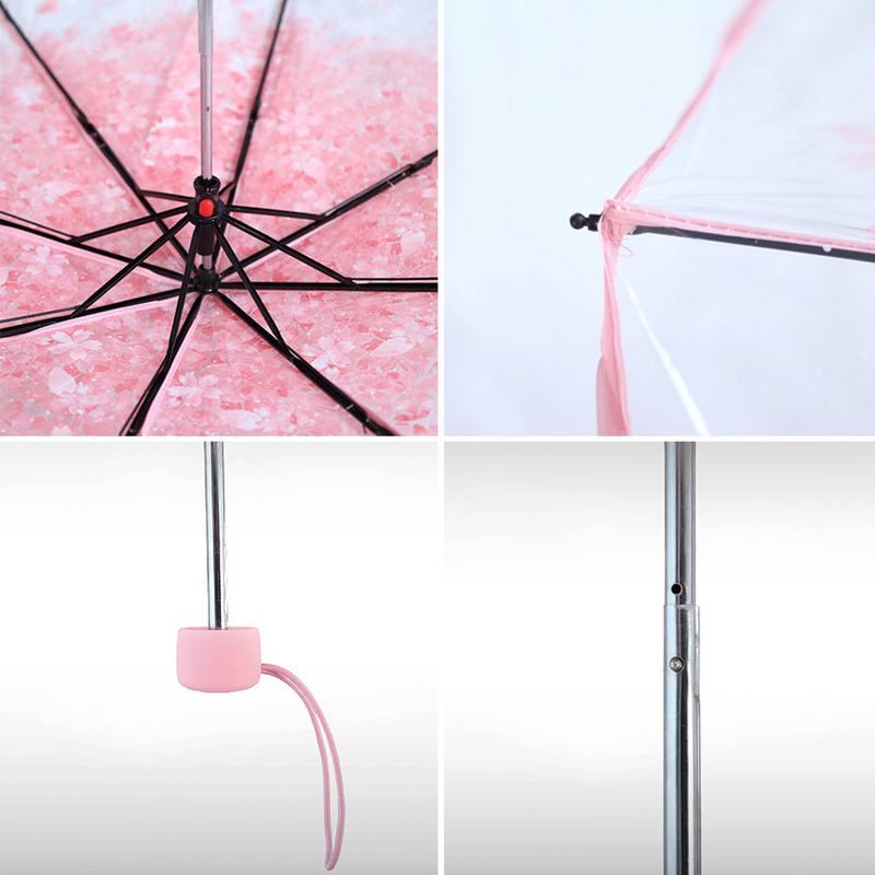 Innovant mignon cerisier fleur modèle pliant parapluie Transparent trois fois parapluie pluie outils transparent