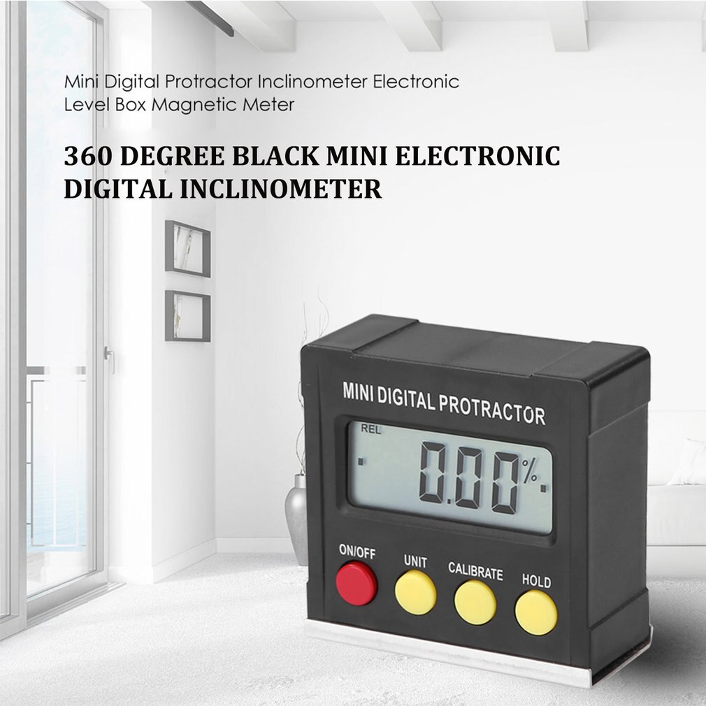 360 Degree Black Mini Digital Protractor Inclinometer Electronic Level Box Magnetic Base Measuring Tools